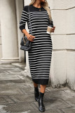 Casual Street Stripe Weave Contrast O Neck Straight Dresses