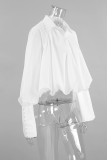 Casual Street Solid Color Buttons Irregular Turndown Collar Tops