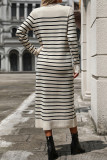 Casual Street Stripe Weave Contrast O Neck Straight Dresses