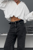 Casual Street Solid Color Buttons Irregular Turndown Collar Tops
