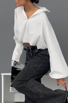 Casual Street Solid Color Buttons Irregular Turndown Collar Tops
