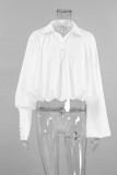 Casual Street Solid Color Buttons Irregular Turndown Collar Tops