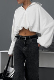 Casual Street Solid Color Buttons Irregular Turndown Collar Tops
