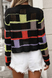 Casual Colorblock Hollow Out Weave O Neck Tops