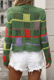Casual Colorblock Hollow Out Weave O Neck Tops