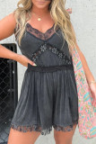 Sexy Solid Color Lace Pocket Adjustable V Neck Loose Rompers