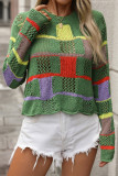 Casual Colorblock Hollow Out Weave O Neck Tops