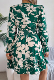 Casual Flowers Print Lace Up V Neck A Line Dresses