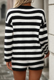 Casual Street Stripe Weave Contrast O Neck Long Sleeve Two Pieces