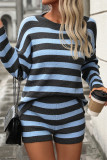 Casual Street Stripe Weave Contrast O Neck Long Sleeve Two Pieces
