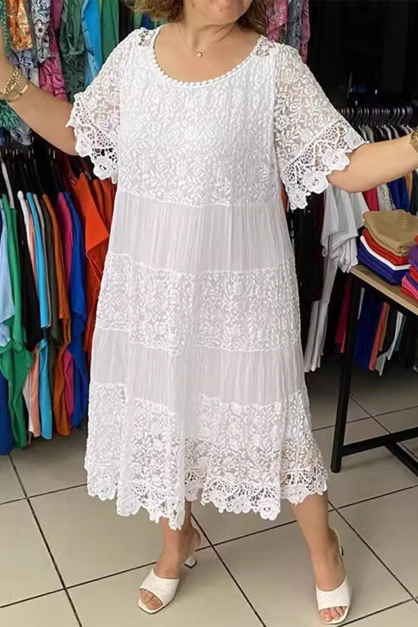 Casual Daily Solid Color Lace O Neck A Line Dresses