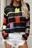 Casual Colorblock Hollow Out Weave O Neck Tops