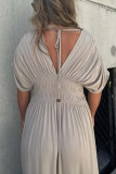 Daily Elegant Solid Color Pocket Slit V Neck Waist Skirt Dresses
