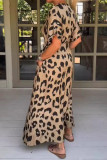 Casual Leopard Print Pocket Slit V Neck Printed Dresses