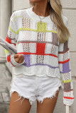 Casual Colorblock Hollow Out Weave O Neck Tops