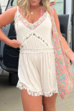 Sexy Solid Color Lace Pocket Adjustable V Neck Loose Rompers