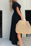 Daily Elegant Solid Color Pocket Slit V Neck Waist Skirt Dresses