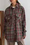 Casual Daily Plaid Pocket Buttons Contrast Turndown Collar Tops