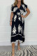 Casual Floral Print Lace Up V Neck A Line Dresses