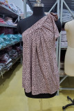 Sexy Leopard Print Lace Up Irregular Sloping Shoulder T-Shirts