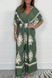 Casual Floral Print Patchwork V Neck Loose Jumpsuits