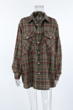Casual Daily Plaid Pocket Buttons Contrast Turndown Collar Tops