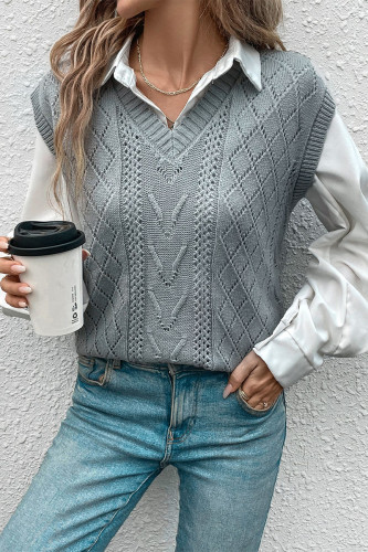 Casual Daily Solid Color Weave V Neck Tops