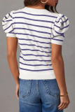 Casual Stripe Ruched Weave O Neck T-Shirts