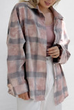 Casual Daily Plaid Buttons Contrast Turndown Collar Tops