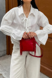 Casual Daily Solid Color Lace Up Turndown Collar Tops