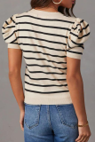 Casual Stripe Ruched Weave O Neck T-Shirts