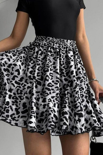 Casual Daily Leopard Print Patchwork Ruffle Loose High Waist Type A Full Print Bottoms