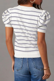 Casual Stripe Ruched Weave O Neck T-Shirts