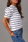 Casual Stripe Ruched Weave O Neck T-Shirts