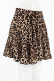 Casual Daily Leopard Print Patchwork Ruffle Loose High Waist Type A Full Print Bottoms