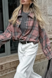 Casual Daily Plaid Buttons Contrast Turndown Collar Tops