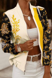 Casual Daily Flowers Gradient Zipper Contrast O Neck Outerwear