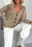 Casual Daily Solid Color Ripped Distressed Pocket Buttons V Neck Outerwear