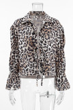 Casual Street Leopard Print Lace Up Turndown Collar Tops