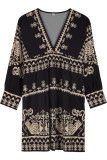 Casual Geometric Print Patchwork Contrast V Neck A Line Dresses