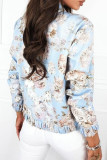 Casual Daily Flowers Gradient Zipper Contrast O Neck Outerwear