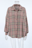 Casual Daily Plaid Buttons Contrast Turndown Collar Tops