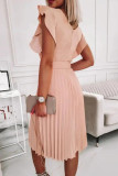 Elegant Solid Color Ruffle Pleated O Neck Pleated Dresses