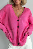 Casual Daily Solid Color Ripped Distressed Pocket Buttons V Neck Outerwear