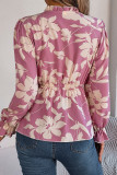 Casual Daily Flowers Print Lace Up Contrast V Neck Tops