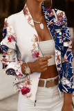 Casual Daily Flowers Gradient Zipper Contrast O Neck Outerwear