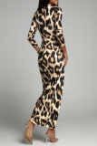 Elegant Leopard Print Zebra Print Slit Pile Heap Collar Irregular Dresses