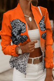 Casual Daily Flowers Gradient Zipper Contrast O Neck Outerwear