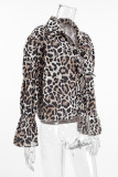 Casual Street Leopard Print Lace Up Turndown Collar Tops