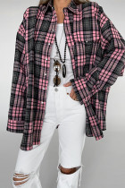 Casual Daily Plaid Pocket Buttons Contrast Turndown Collar Tops